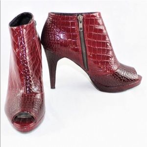 WHBM Paulette Burgundy Croc Embossed Booties